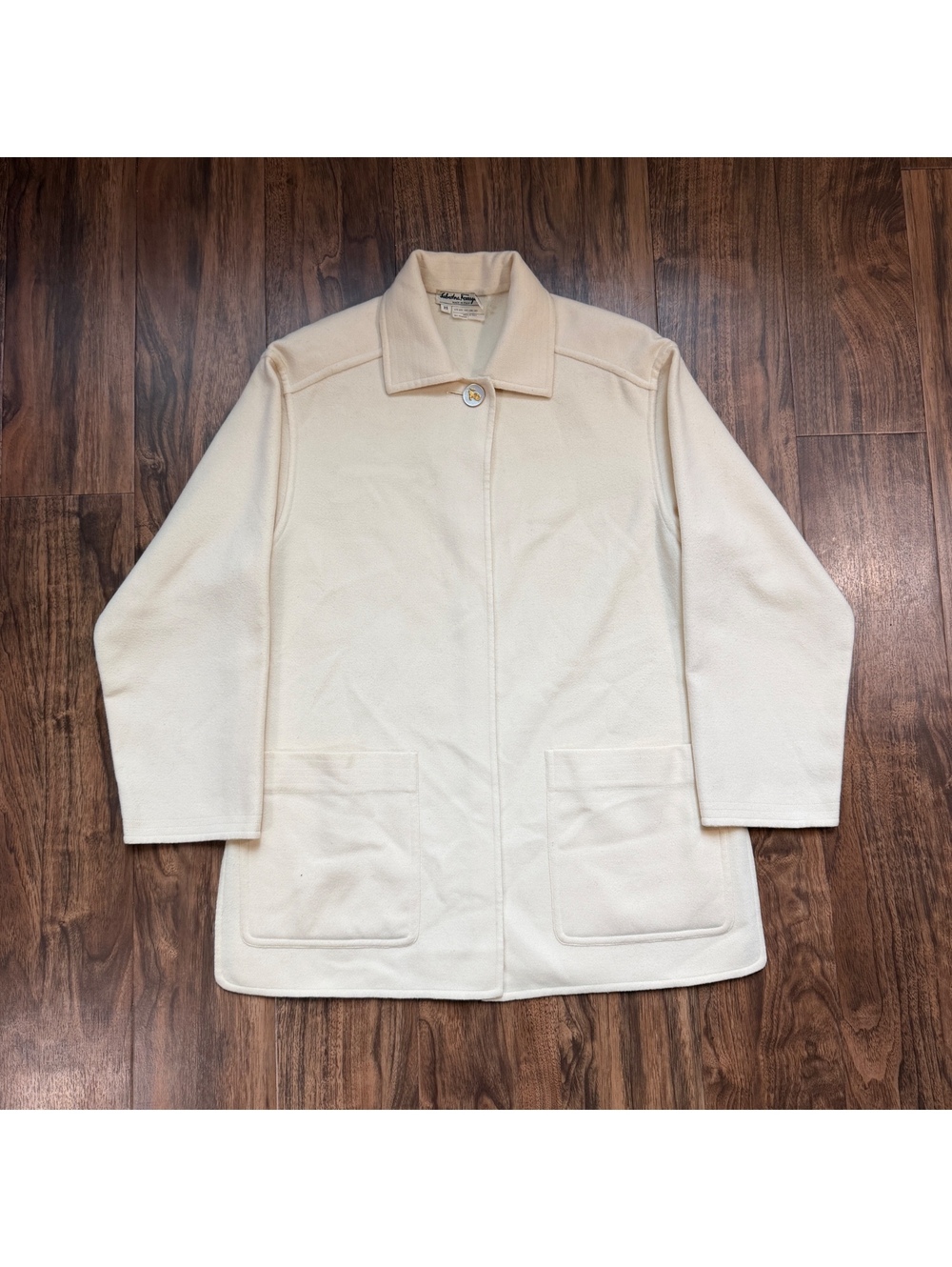 Vintage 90s Salvatore Ferragamo Wool Coat Jacket XS Cream Gold Shoe Button Italy